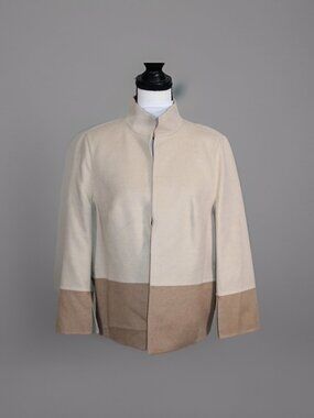 Akris Camel Hair Wool Blazer Reversible Jacket EXC Size 12 Clasp Closure $1547